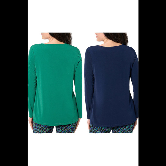 Susan Graver 2-pack Set Modern Essentials Liquid Tops Emerald/Navy - Regular - Picture 1 of 3
